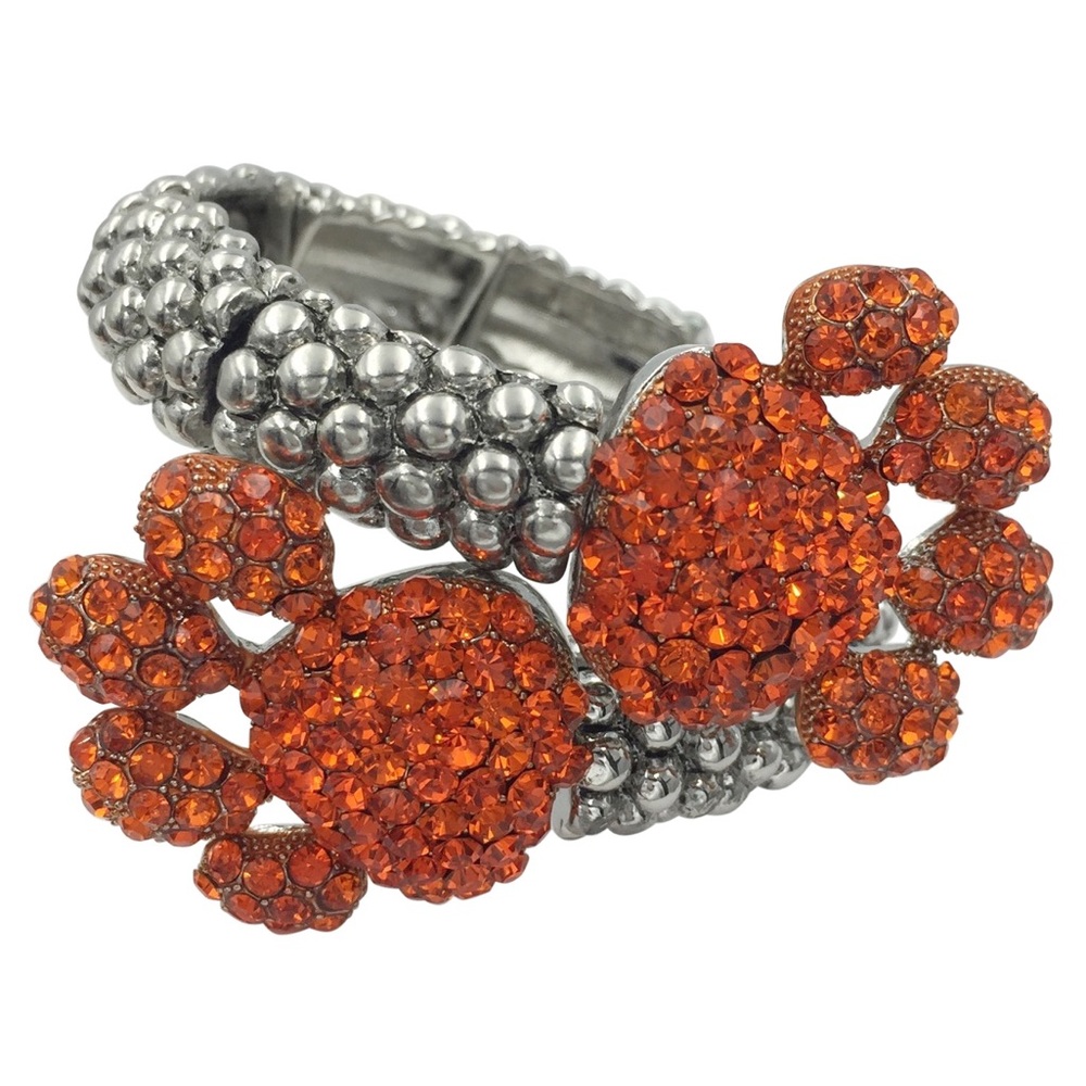 Large Orange Rhinestone Paw Print Chunky Statement Memory Wrap Bangle Bracelet